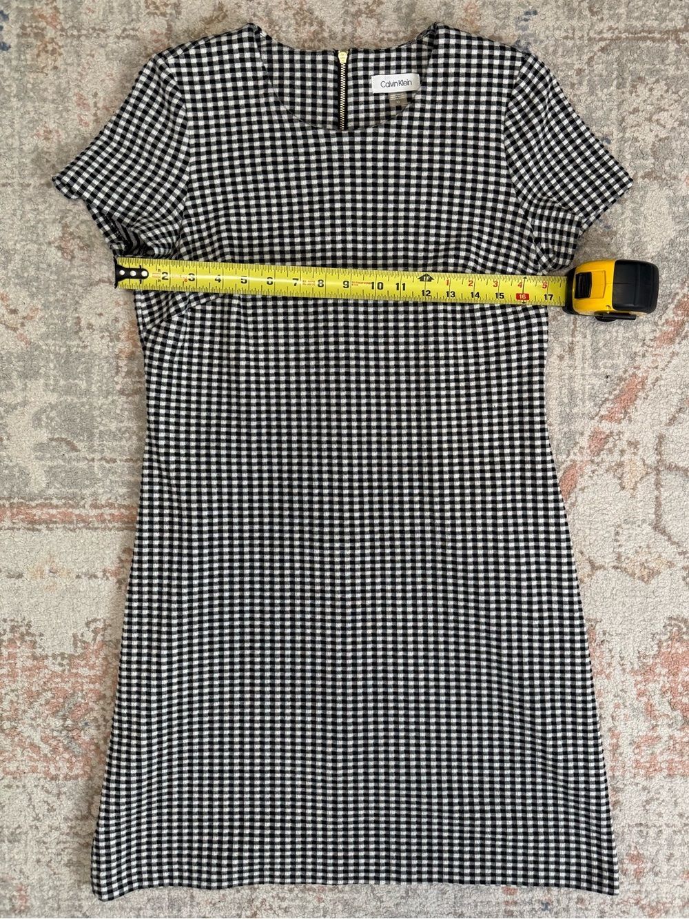 Calvin Klein Gingham Sheath Dress Black White Check Cottagecore Preppy - Picture 6 of 7